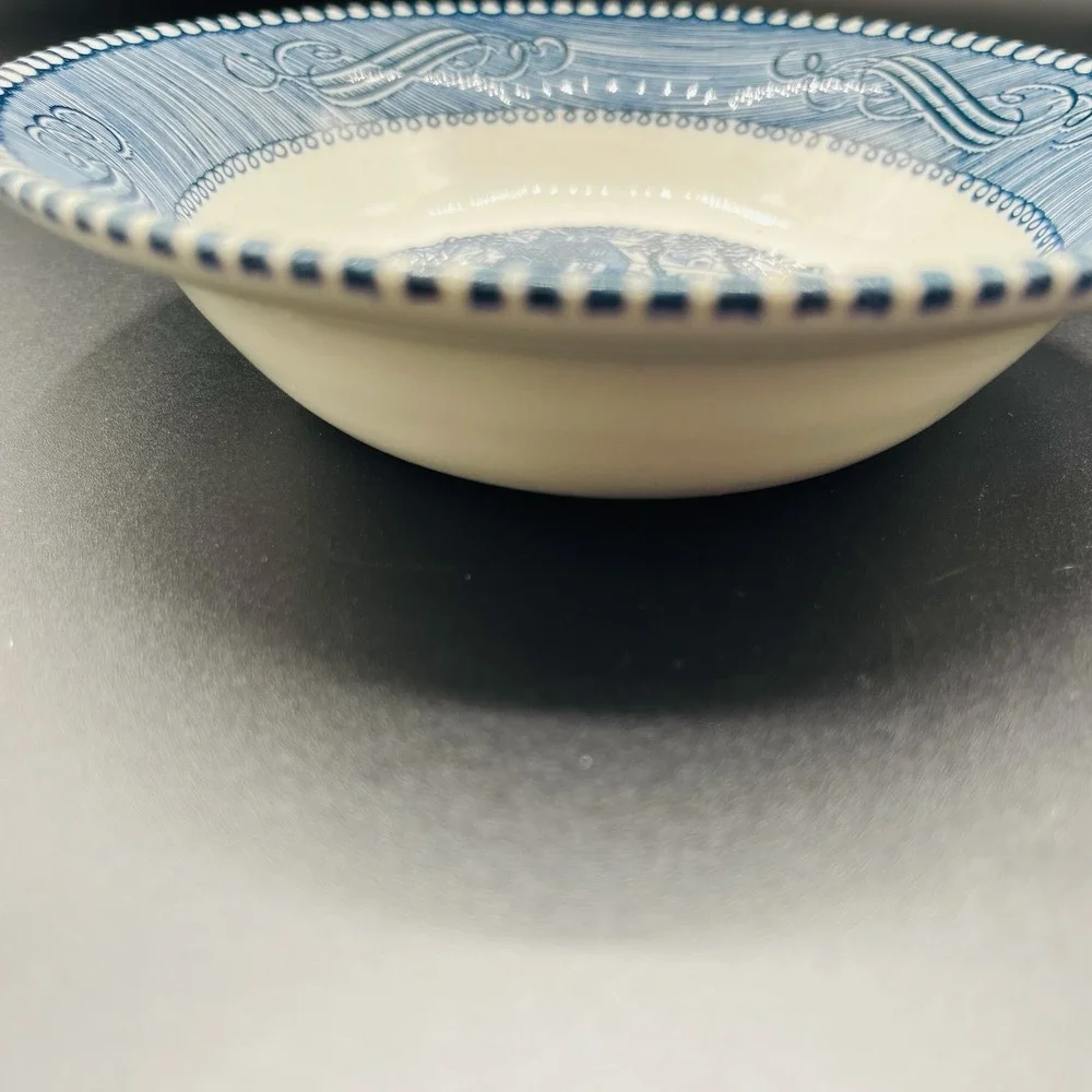 6 Currier & Ives Royal Blue 'Early Winter' Soup/Salad Bowls 8.5
